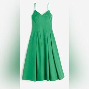 H&M Pleated Cotton Green Maxi Dress
